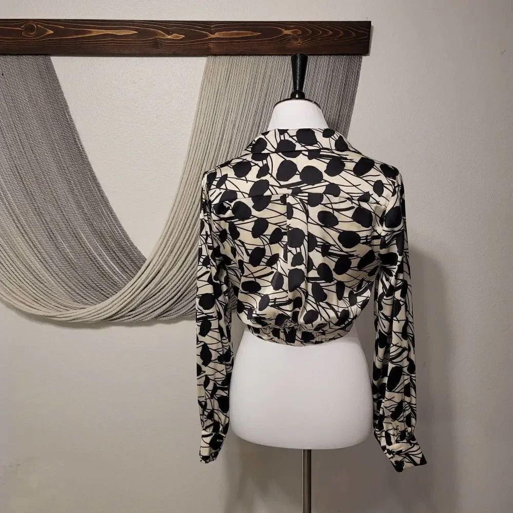 Lush Tie-Front Crop Top Blouse Sz S